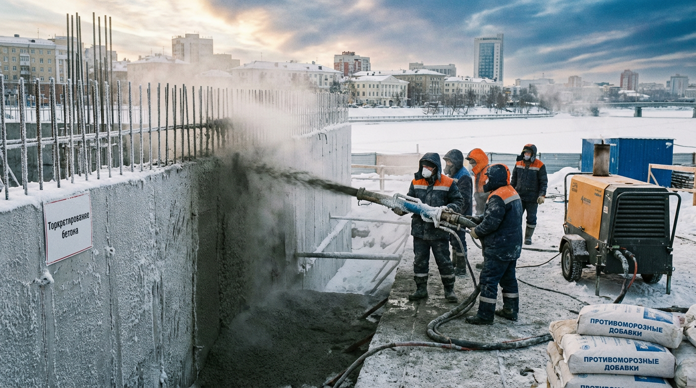 Торкретирование бетона в Екатеринбурге: зимние технологии при -30°C